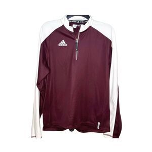 Adidas Women's Maroon White 1/4 Zip Long Sleeve Pullover Shirt Size XS